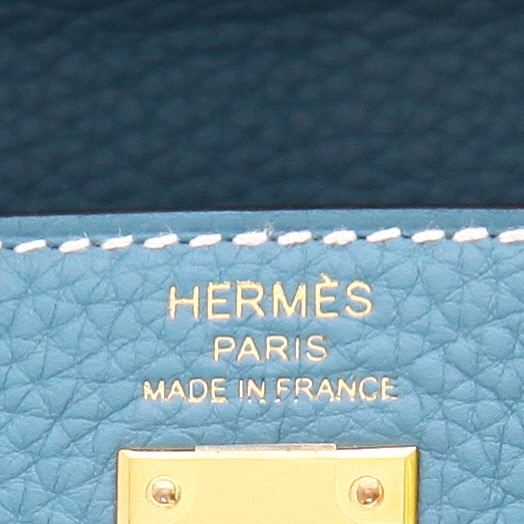 Sac à main Hermès  Kelly 25 cm en cuir togo bleu-jean - Detail D2