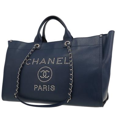 Sac cabas Chanel  Deauville en cuir bleu