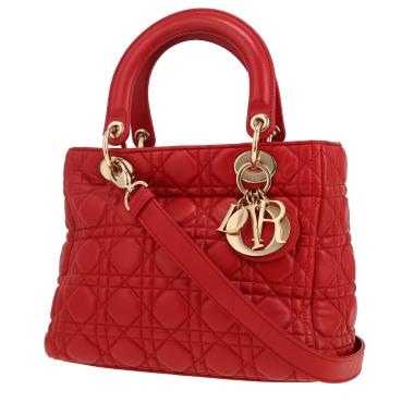 Sac à main Dior  Lady Dior moyen modèle  en cuir cannage rouge