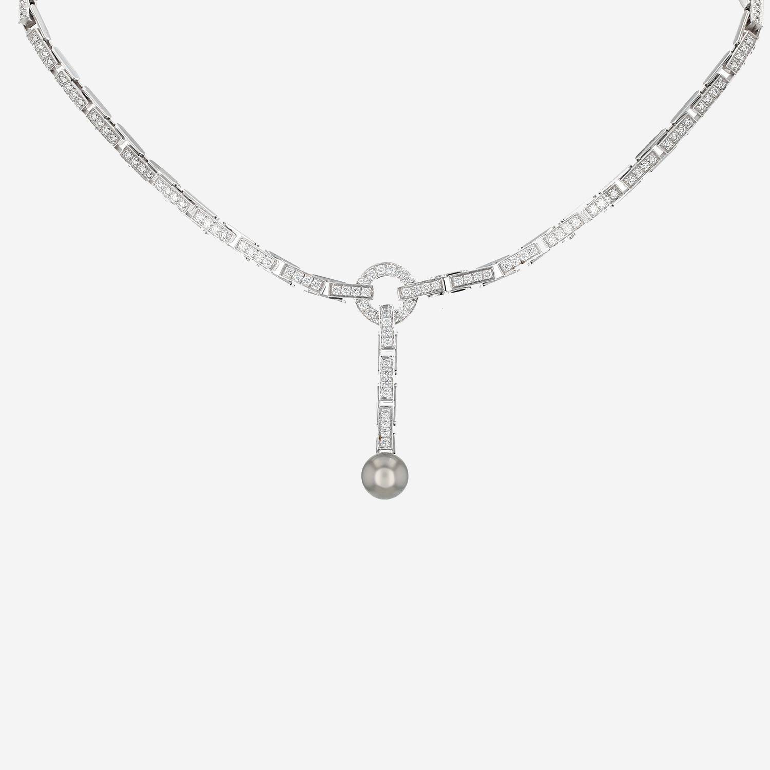 Cartier Agrafe necklace in white gold, diamonds and cultured pearls