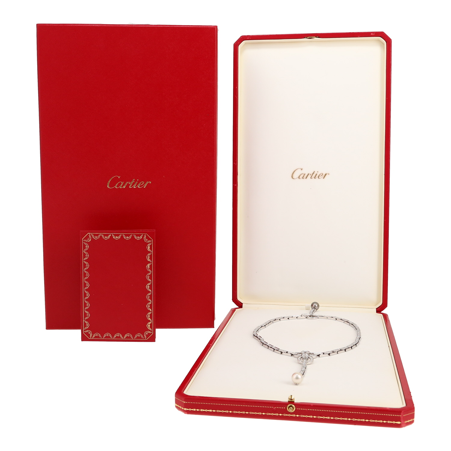 Cartier Agrafe necklace in white gold, diamonds and cultured pearls - Detail D2