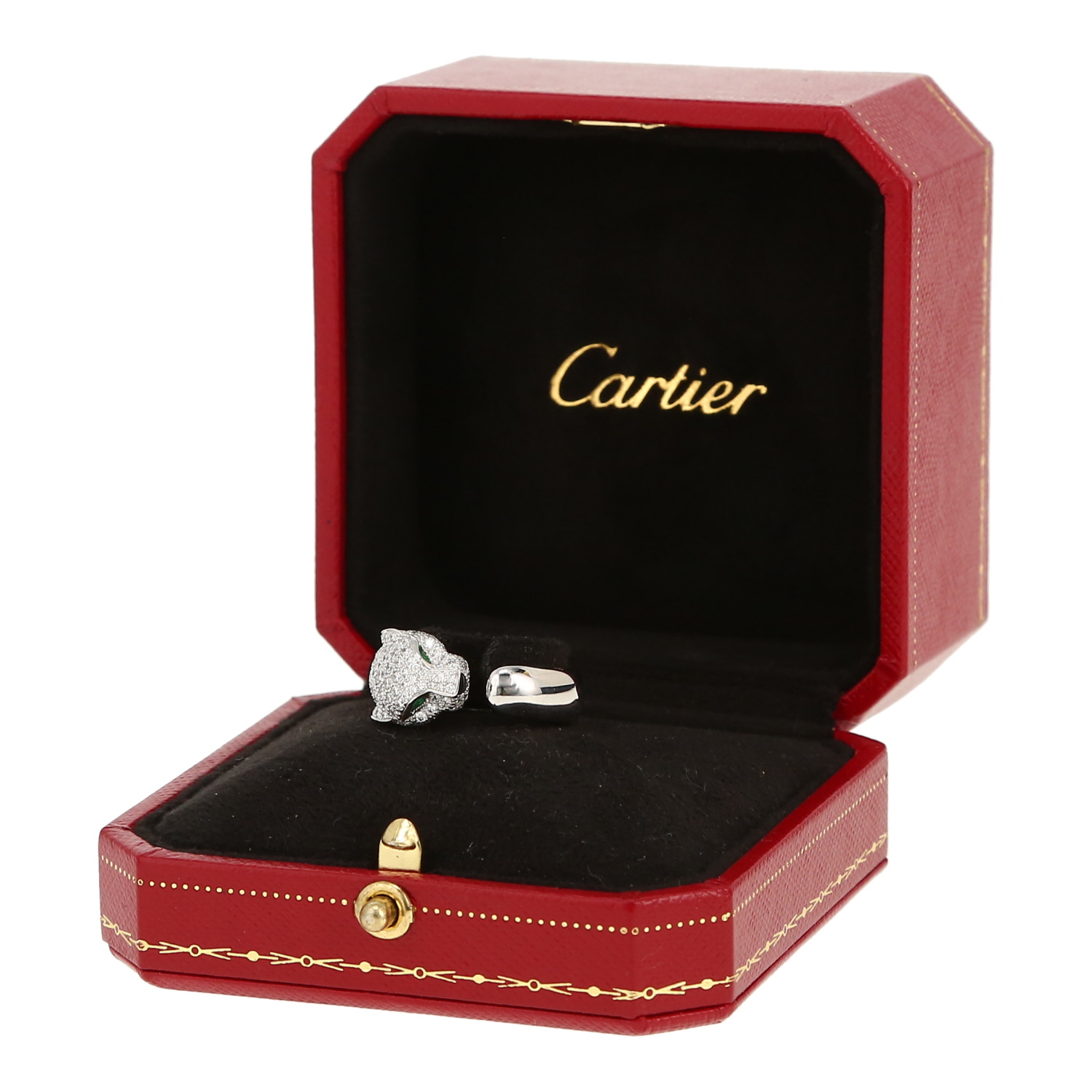 Bague Cartier Panthère en or blanc, diamants et émeraudes - Detail D2