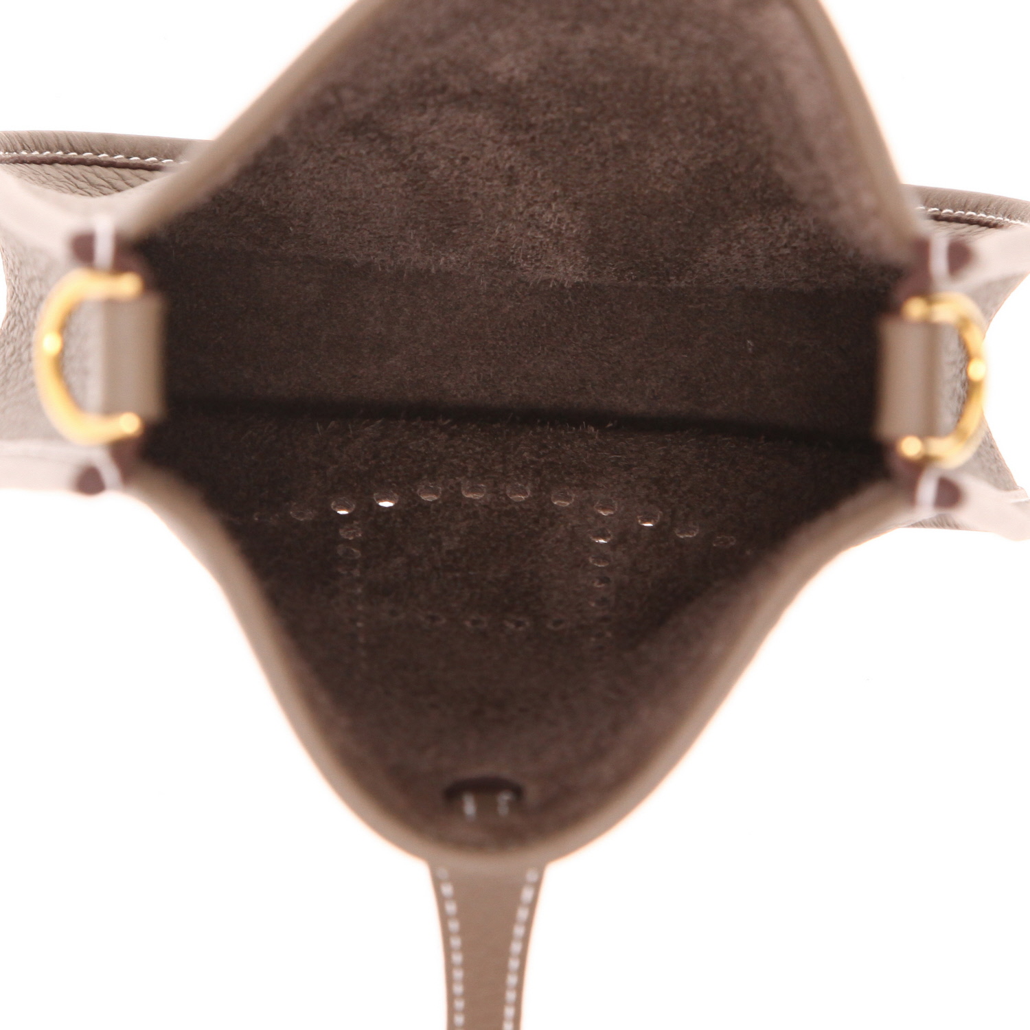 Sac bandoulière Hermès  Mini Evelyne en cuir taurillon clémence étoupe - Detail D3