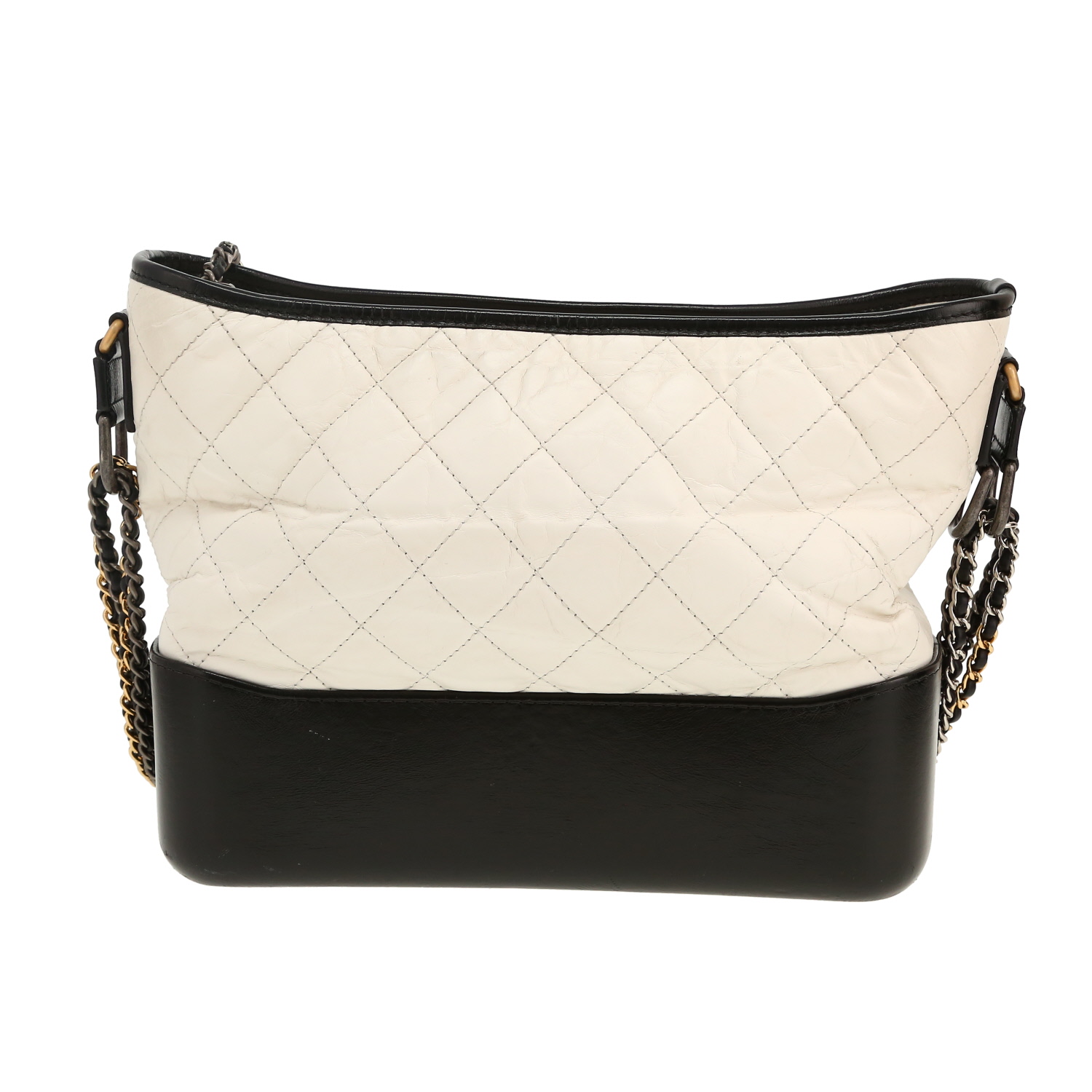 Borsa a tracolla Chanel Gabrielle modello medio in pelle trapuntata bianca e nera - Detail D4