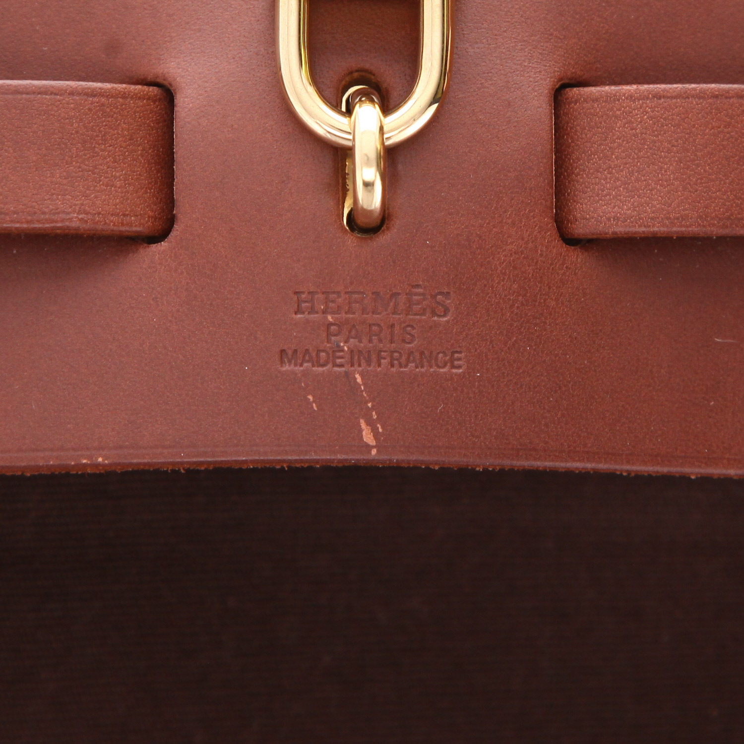 Sac porté épaule ou main Hermès  Herbag en toile marron et cuir marron - Detail D2