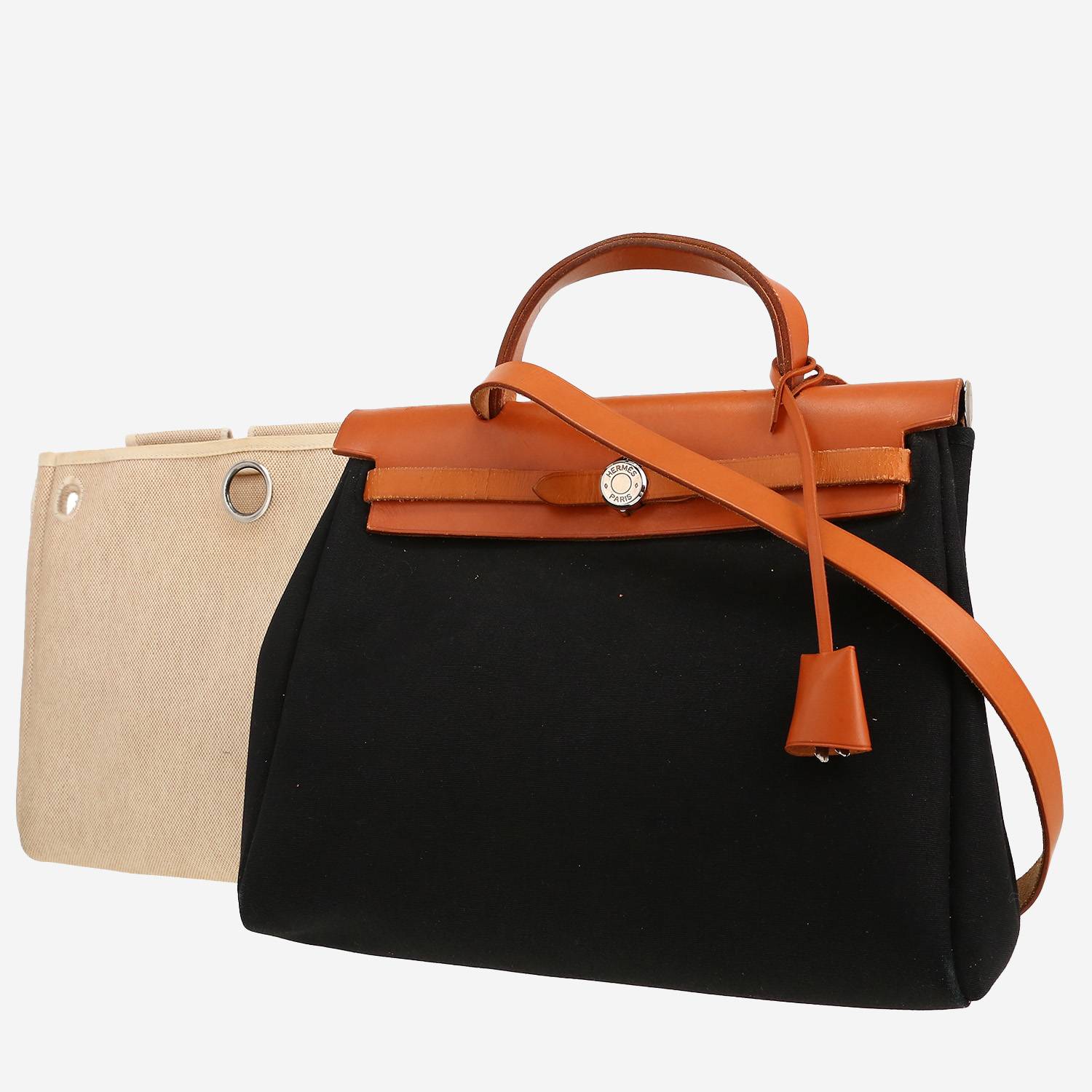Sac porté épaule ou main Hermès  Herbag en toile beige et vache Hunter