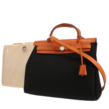 Sac porté épaule ou main Hermès  Herbag en toile beige et vache Hunter