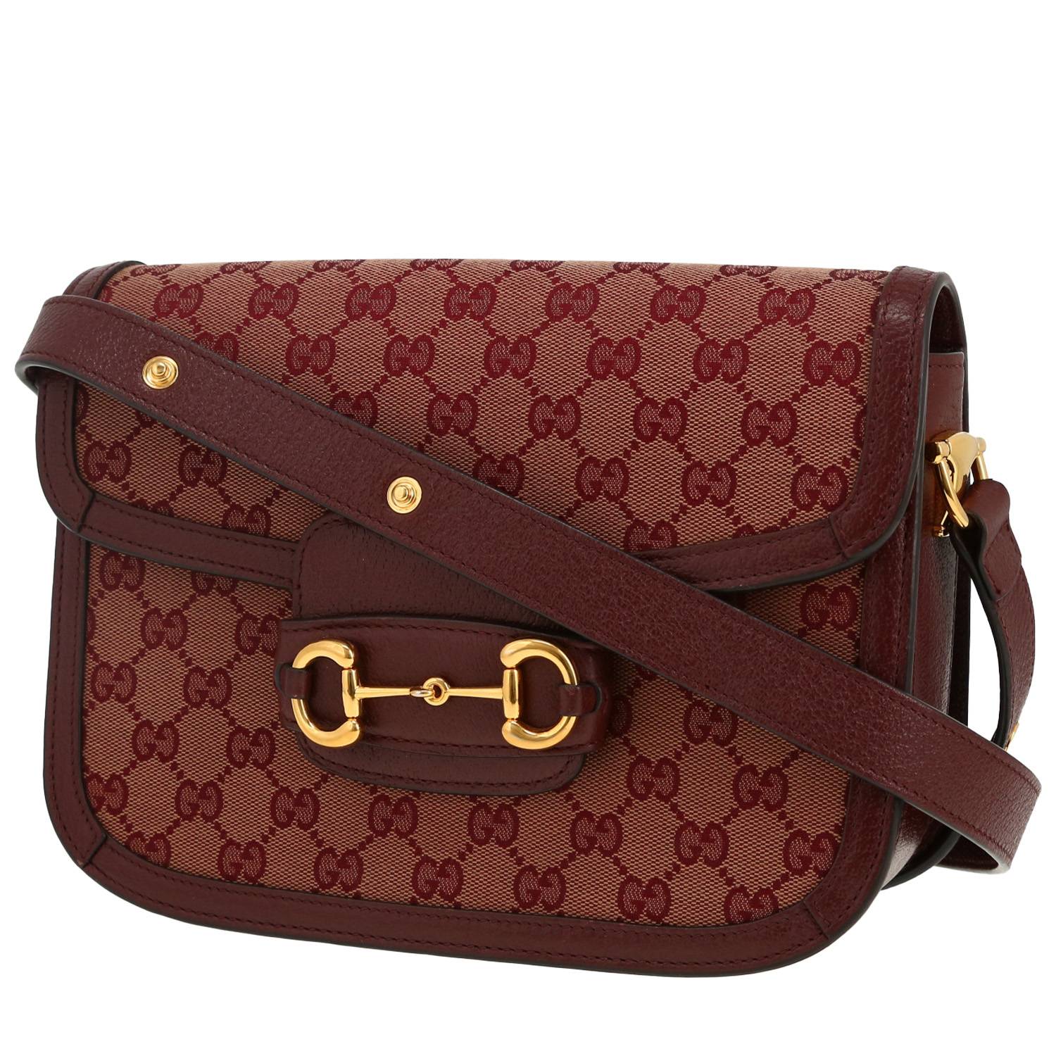 Bolso bandolera Gucci  1955 Horsebit modelo pequeño  en tejido "sûpreme GG" color burdeos y cuero color burdeos - 00pp