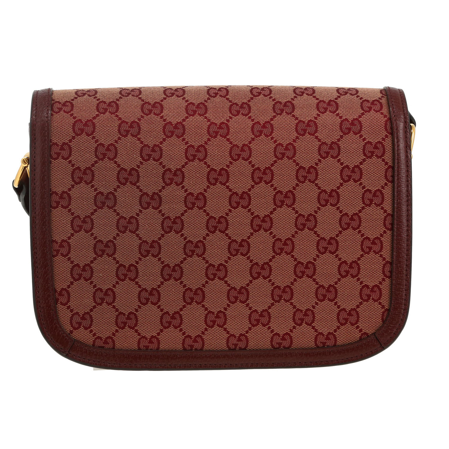 Sac bandoulière Gucci 1955 Horsebit petit modèle en toile sûpreme GG bordeaux et cuir bordeaux - Detail D4