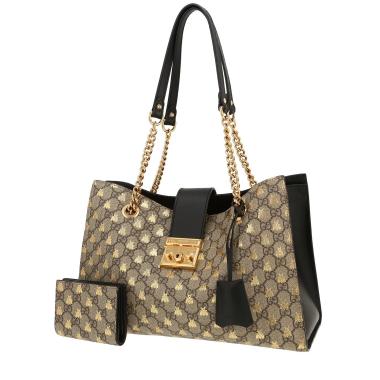 Shopping bag Gucci  Padlock in tela monogram beige e pelle nera