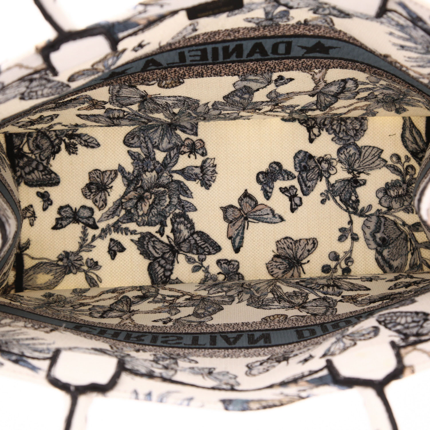 Sac cabas Dior Book Tote grand modèle en toile blanche et bleue - Detail D3