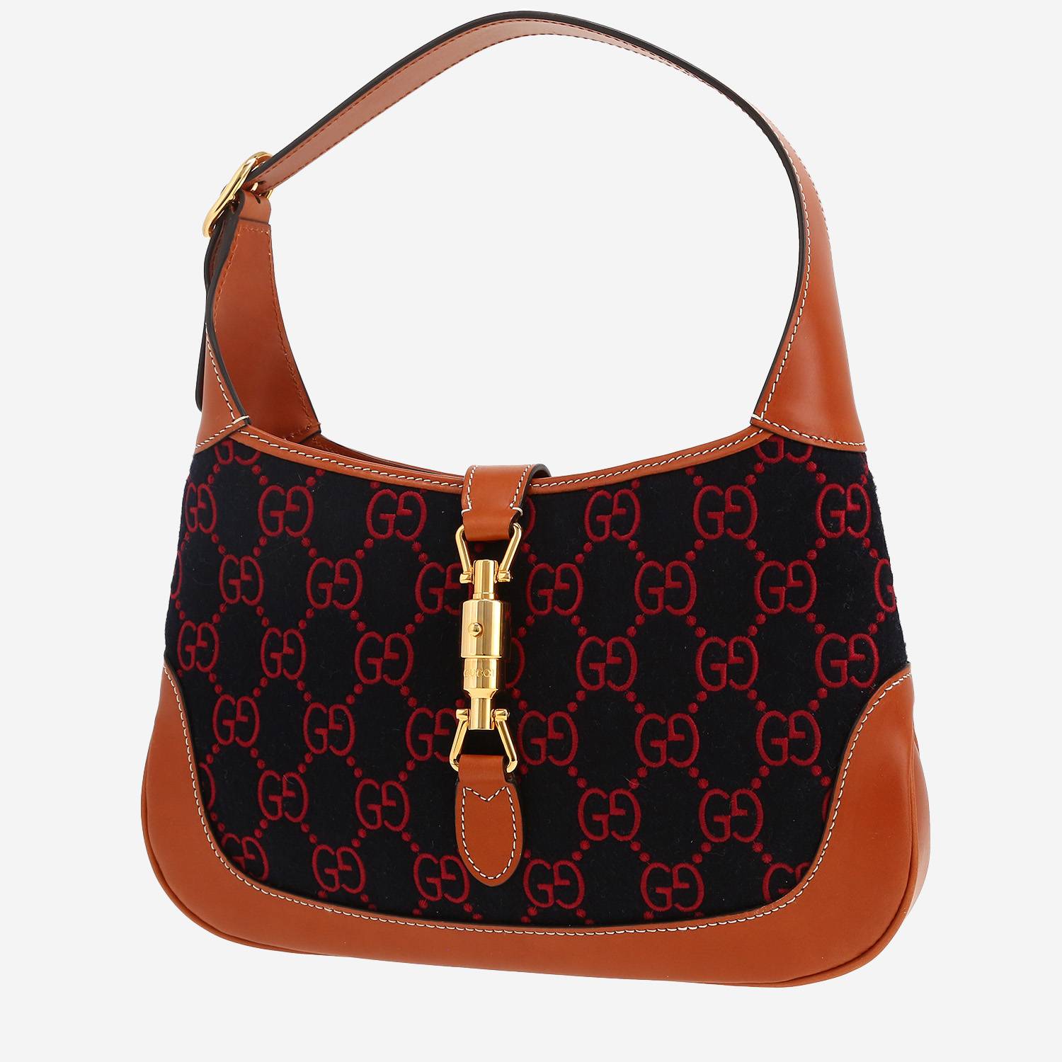Borsa Gucci  Jackie 1961 in feltro nera e rossa e pelle marrone