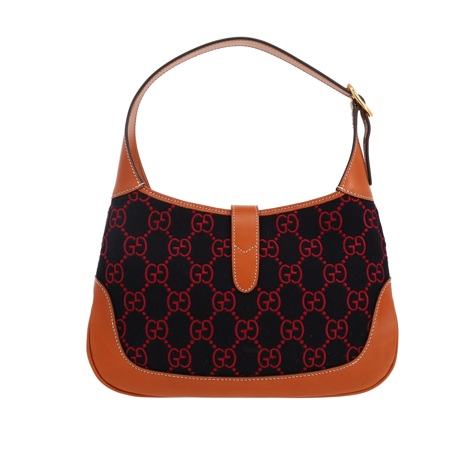 Sac à main Gucci  Jackie 1961 en feutrine noire et rouge et cuir marron - Detail D4