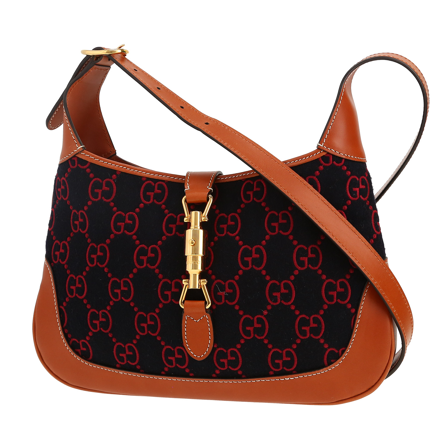 Borsa Gucci  Jackie 1961 in feltro nera e rossa e pelle marrone - Detail D5