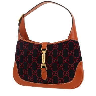 Sac à main Gucci  Jackie 1961 en feutrine noire et rouge et cuir marron