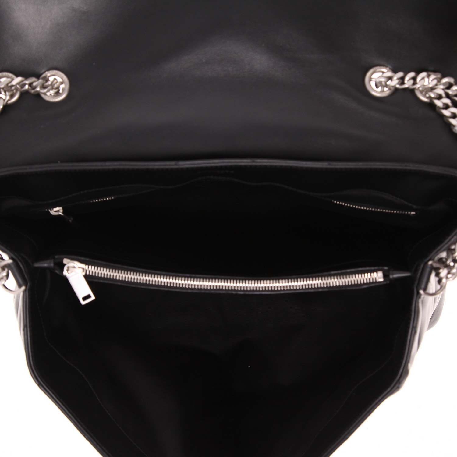 Saint Laurent  Loulou large model  shoulder bag  in black chevron quilted leather - Detail D3