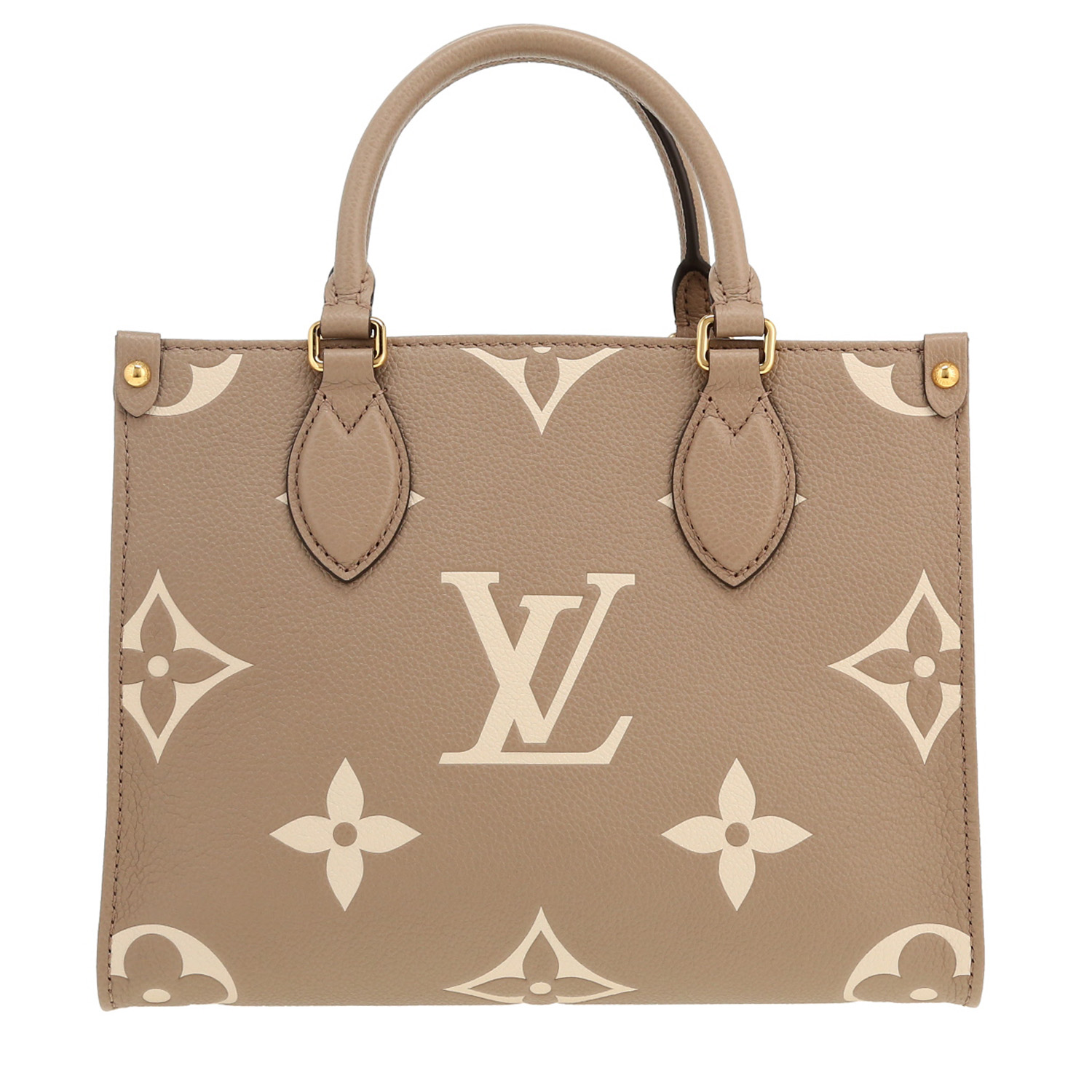 Sac cabas Louis Vuitton  Onthego petit modèle  en cuir monogram empreinte deux tons beige - Detail D4