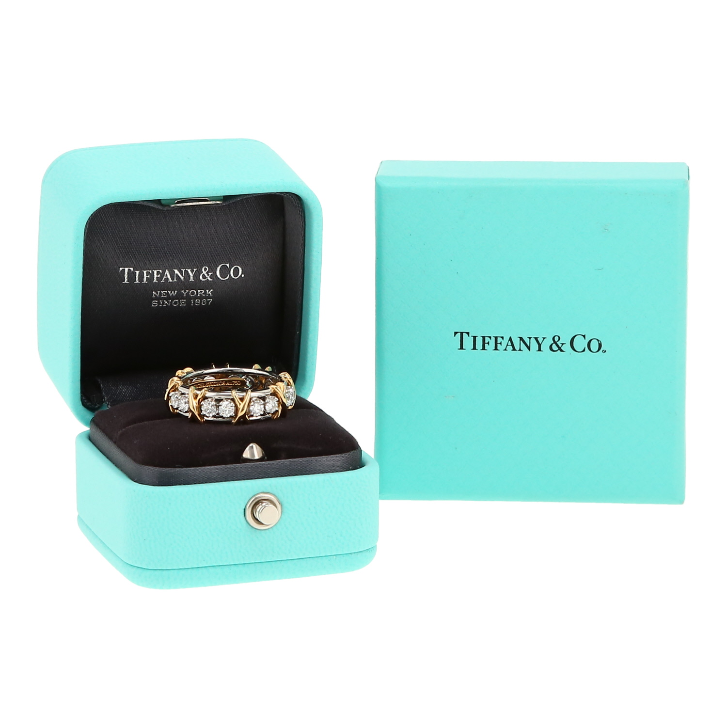 Bague Tiffany 
Co Sixteen Stones en platine, or jaune et diamants - Detail D2