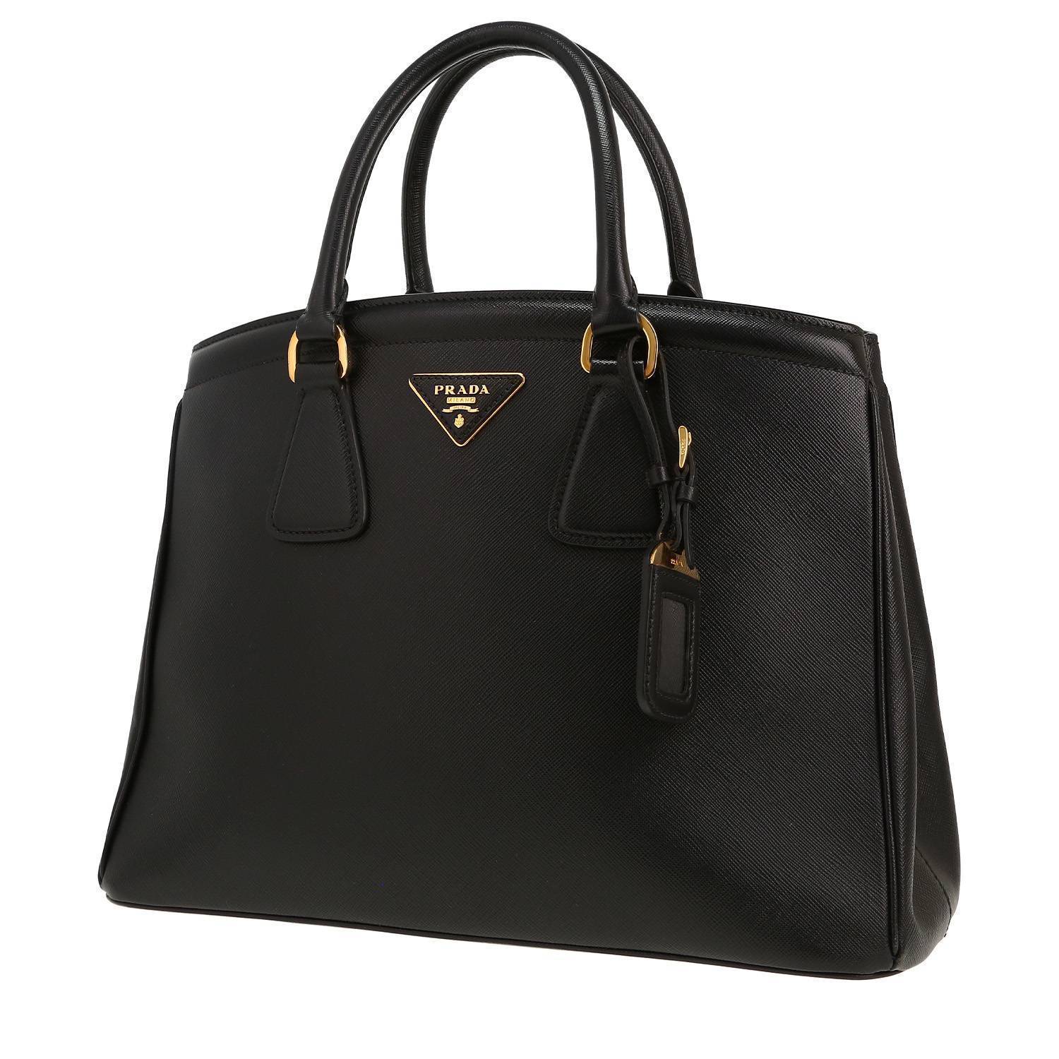 Prada Lux Tote handbag in black leather saffiano