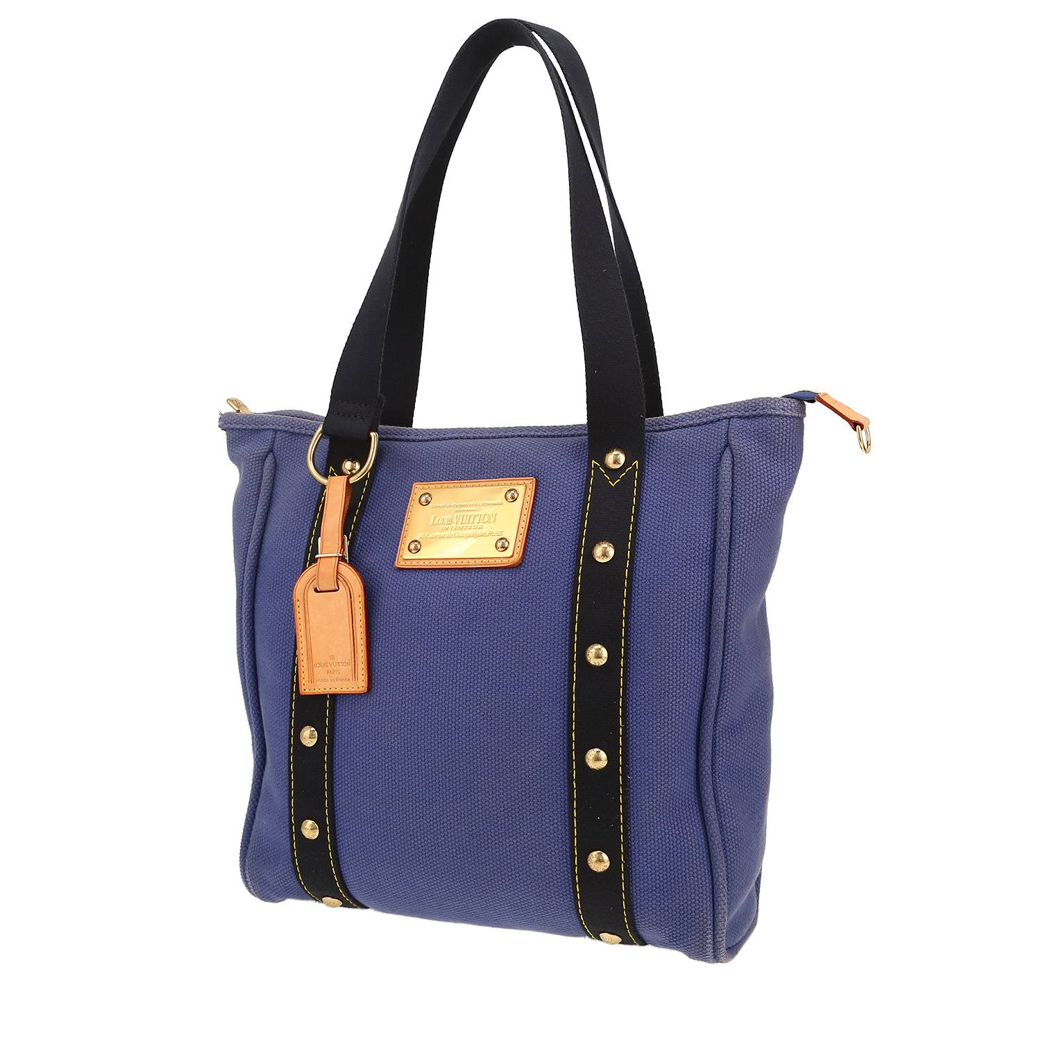 Louis Vuitton Antigua shopping bag in blue canvas and natural leather