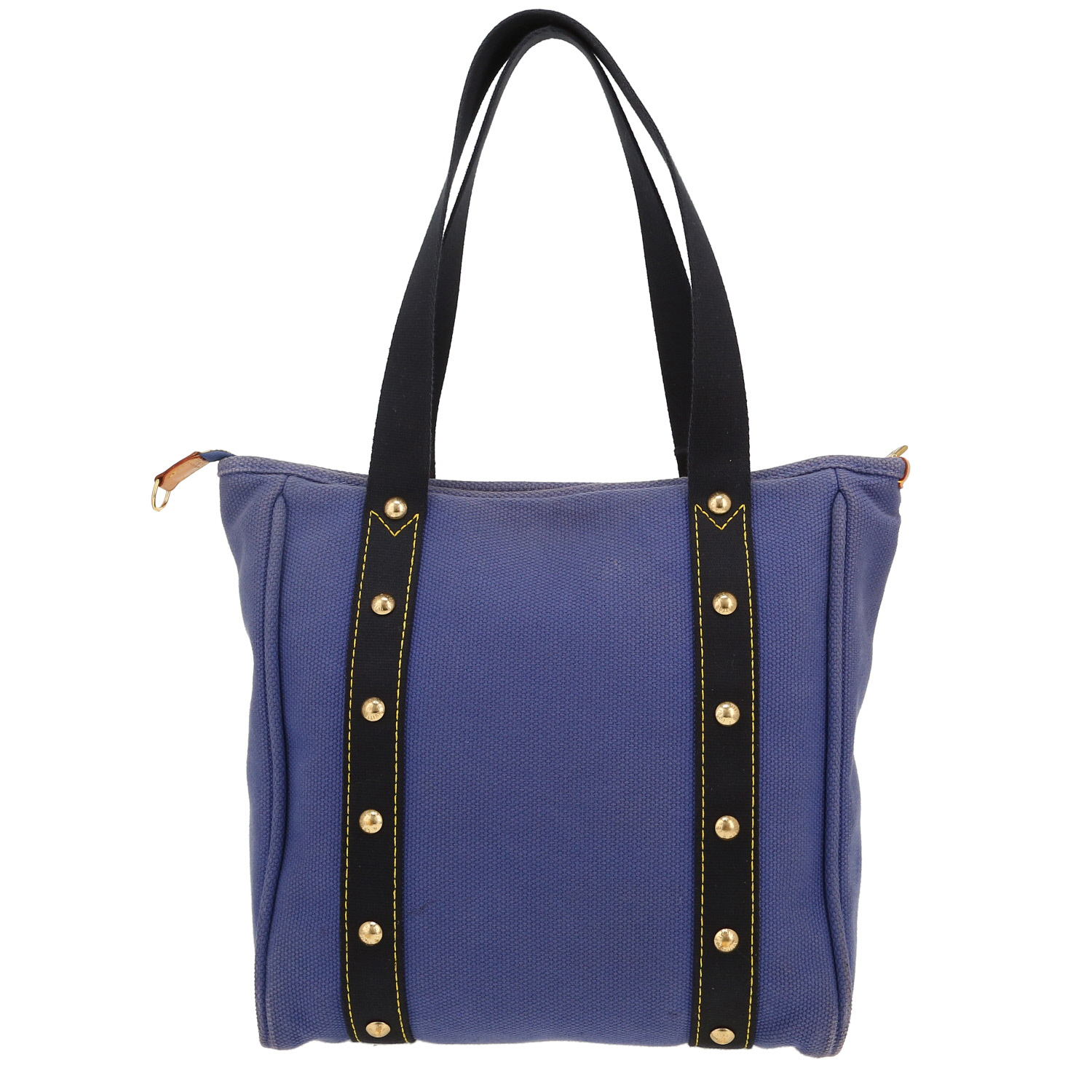 Louis Vuitton Antigua shopping bag in blue canvas and natural leather - Detail D4