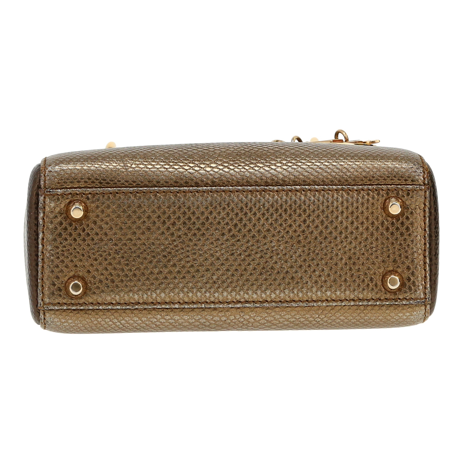 Sac bandoulière Dior   en cuir grainé doré et argenté - Detail D1