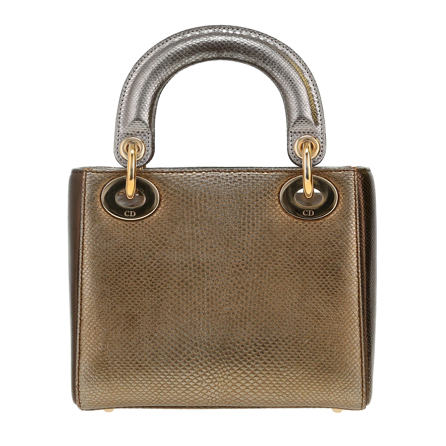 Sac bandoulière Dior   en cuir grainé doré et argenté - Detail D4