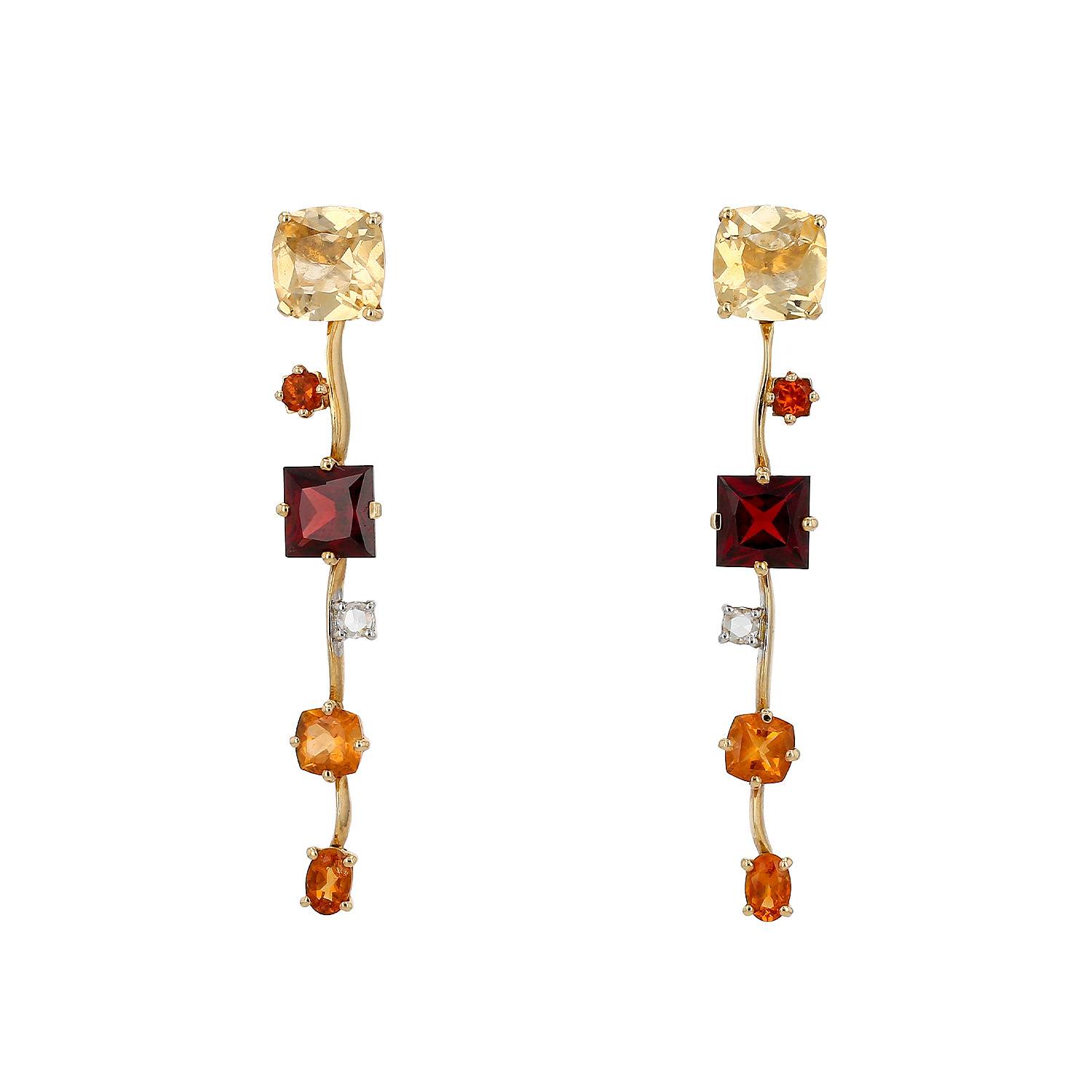 Paire de boucles d'oreilles Vintage  en or jaune, pierres de couleurs et diamants - 00pp