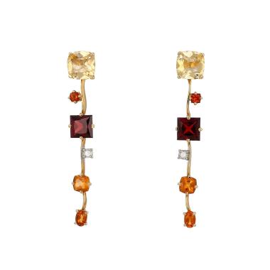 Pendientes Vintage  de oro amarillo, piedras de colores y diamantes