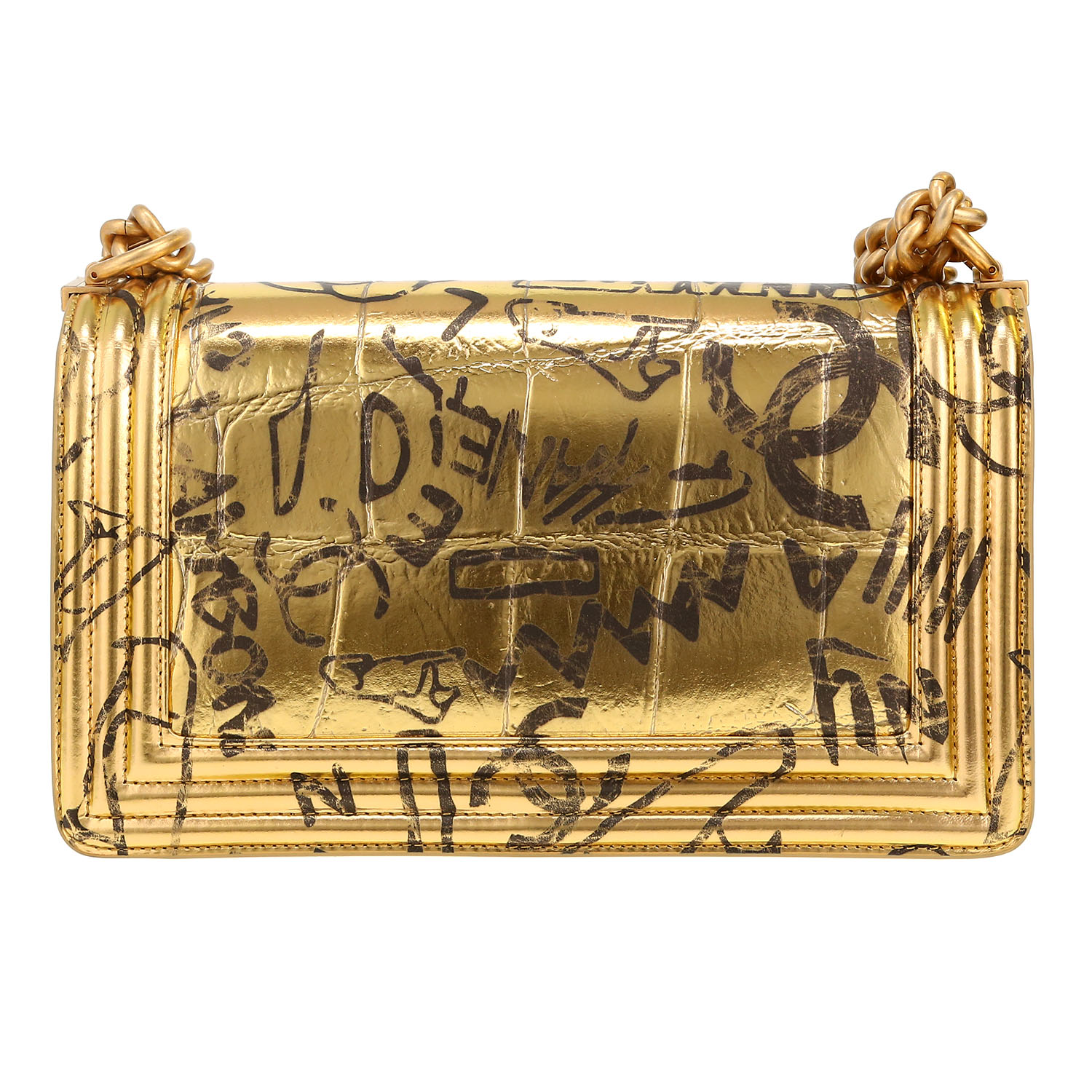 Sac bandoulière Chanel  Boy moyen modèle  en cuir doré - Detail D4