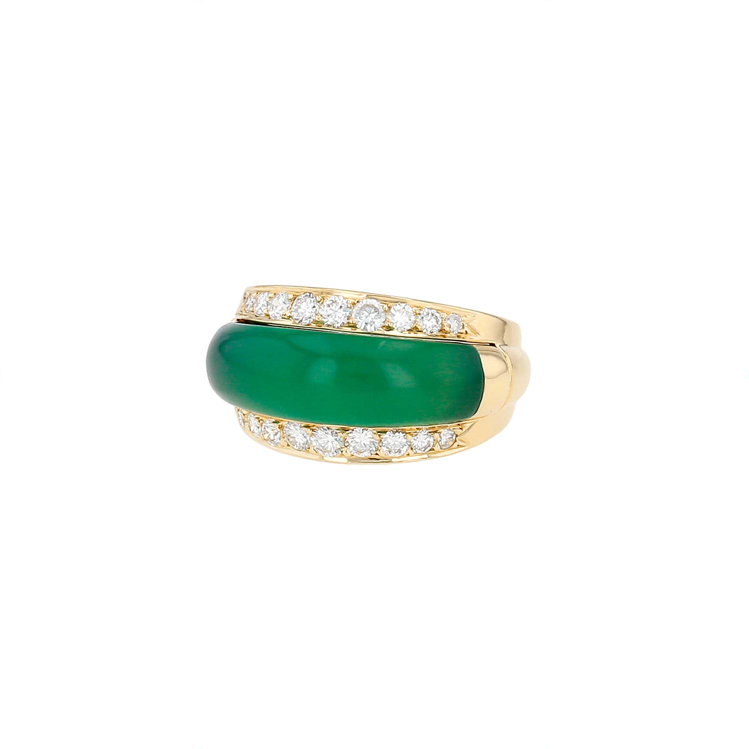 Bague deux corps Vintage  en or jaune, chrysoprase et diamants - 00pp