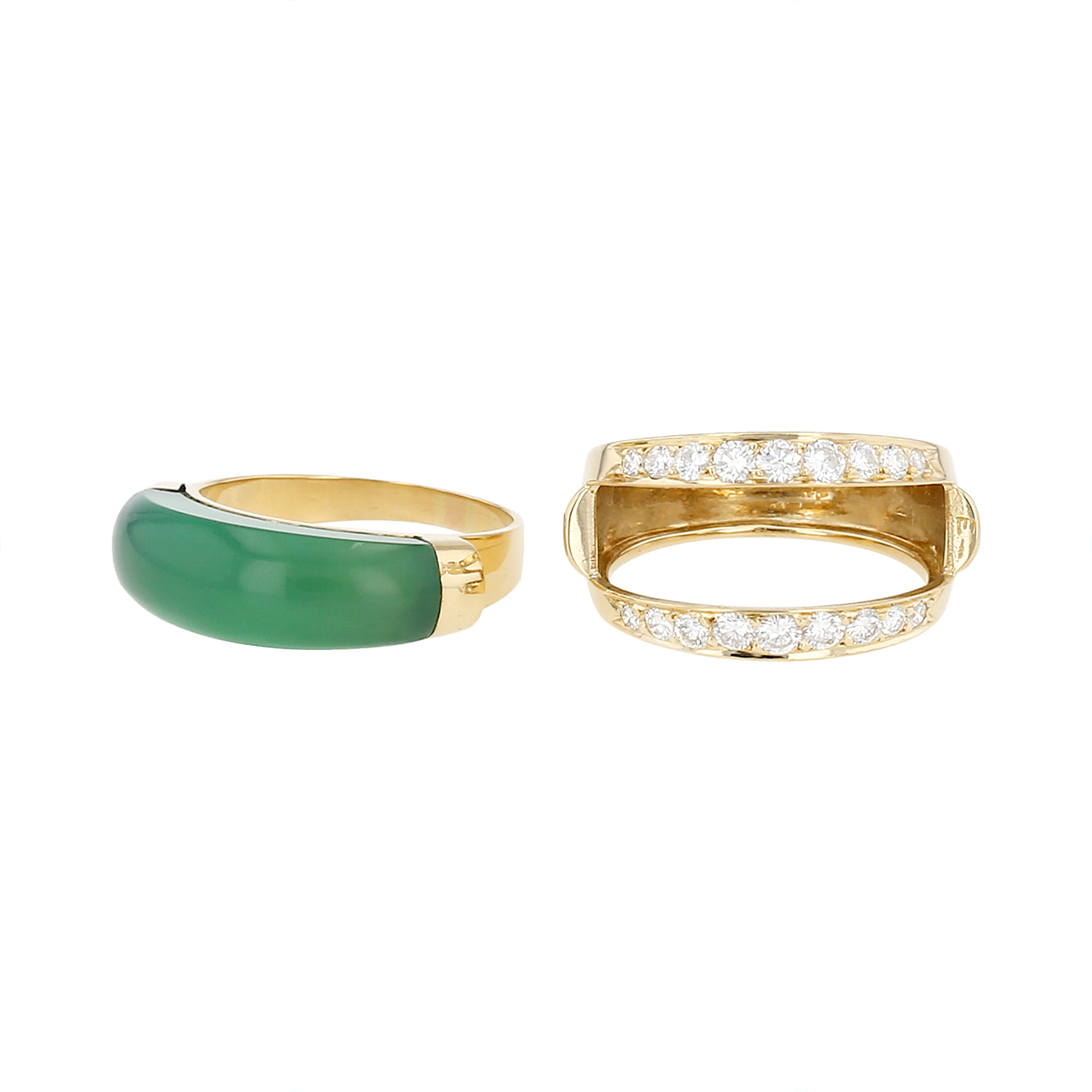 Bague deux corps Vintage  en or jaune, chrysoprase et diamants - Detail D3