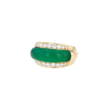Bague deux corps Vintage  en or jaune, chrysoprase et diamants