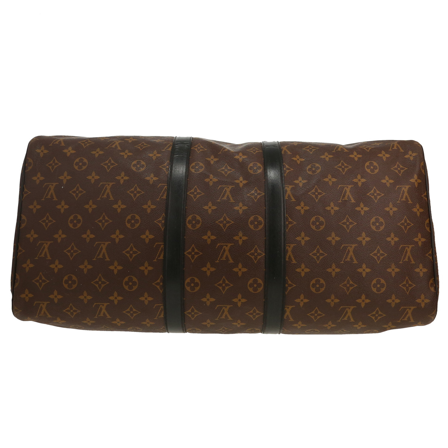 Sac de voyage Louis Vuitton Keepall 55 Waterproof en toile monogram marron et cuir noir - Detail D1