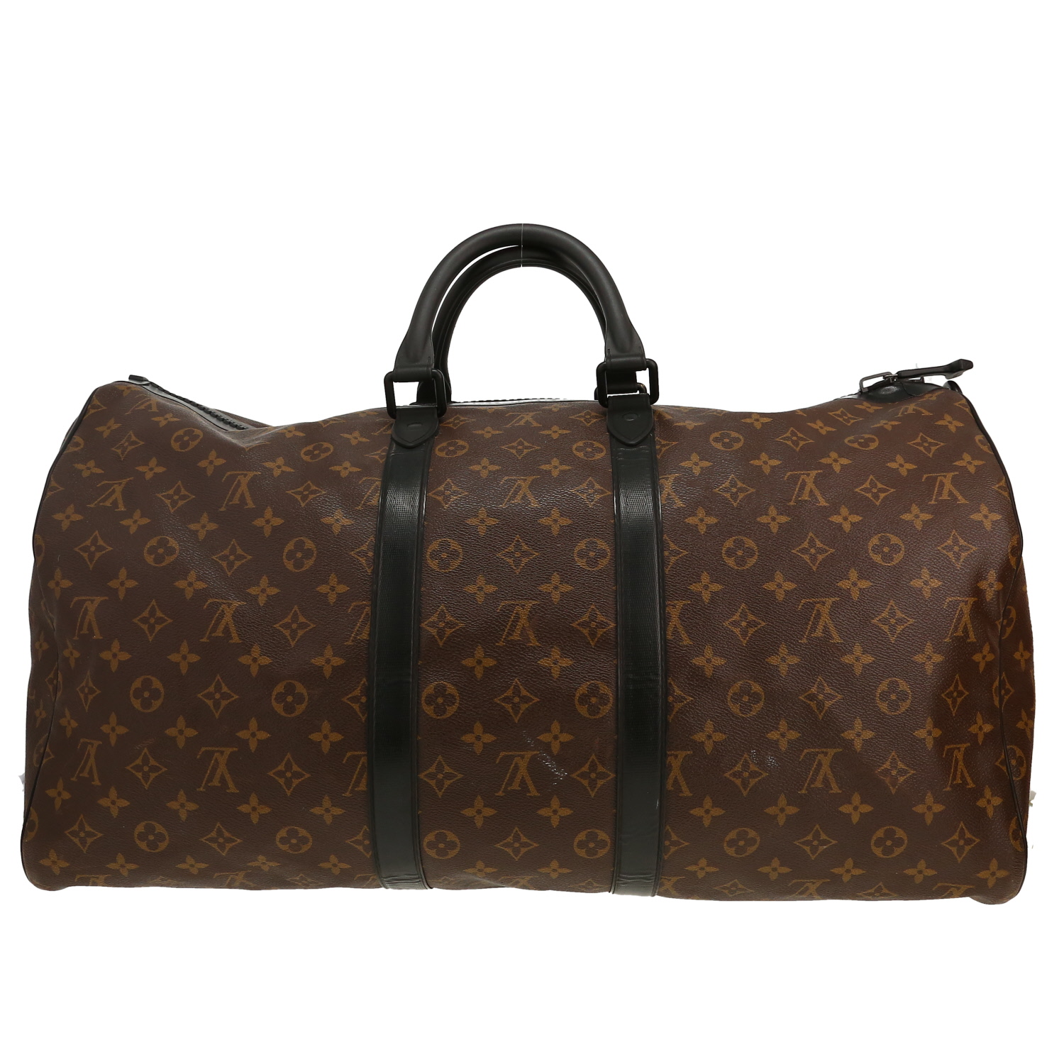 Sac de voyage Louis Vuitton Keepall 55 Waterproof en toile monogram marron et cuir noir - Detail D4