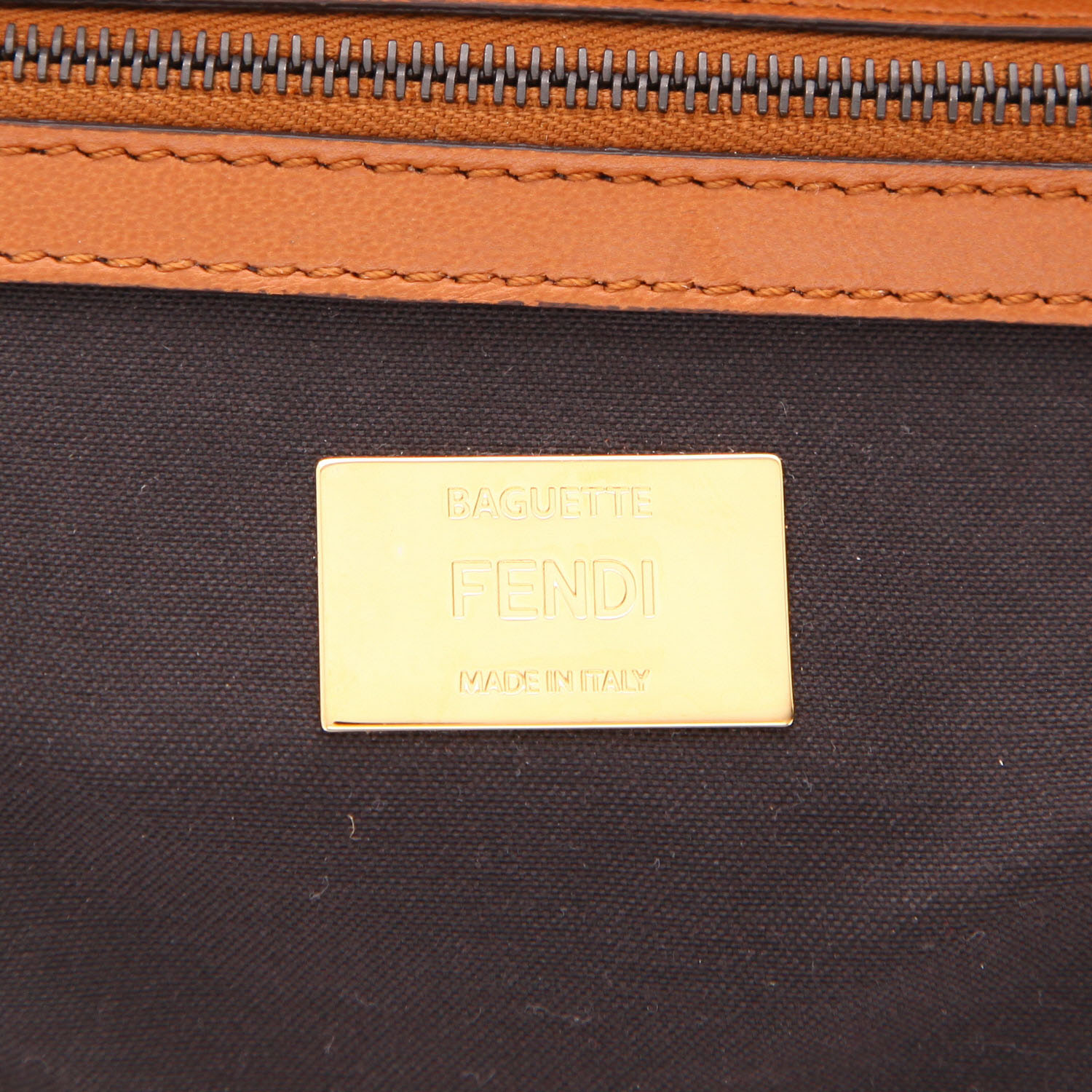 Fendi  Baguette shoulder bag  velvet  and brown leather - Detail D3