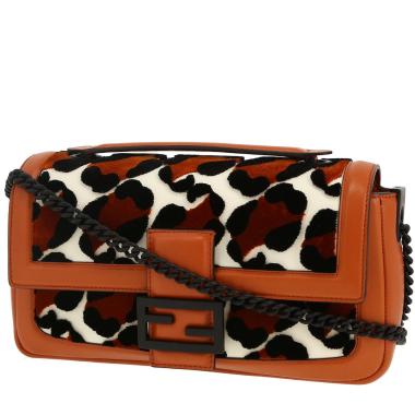 Borsa a tracolla Fendi  Baguette in velluto e pelle marrone