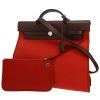 Hermès  Herbag bag worn on the shoulder or carried in the hand  in orange canvas  and brown leather - 00pp thumbnail