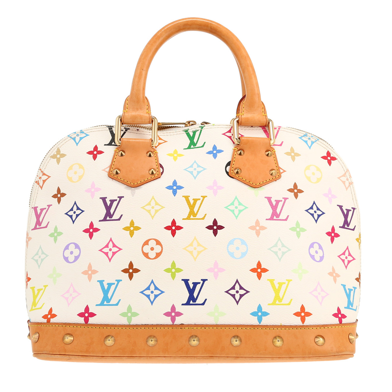Bolso de mano Louis Vuitton  Alma Editions Limitées en lona Monogram revestida multicolor y blanca y cuero natural - Detail D4
