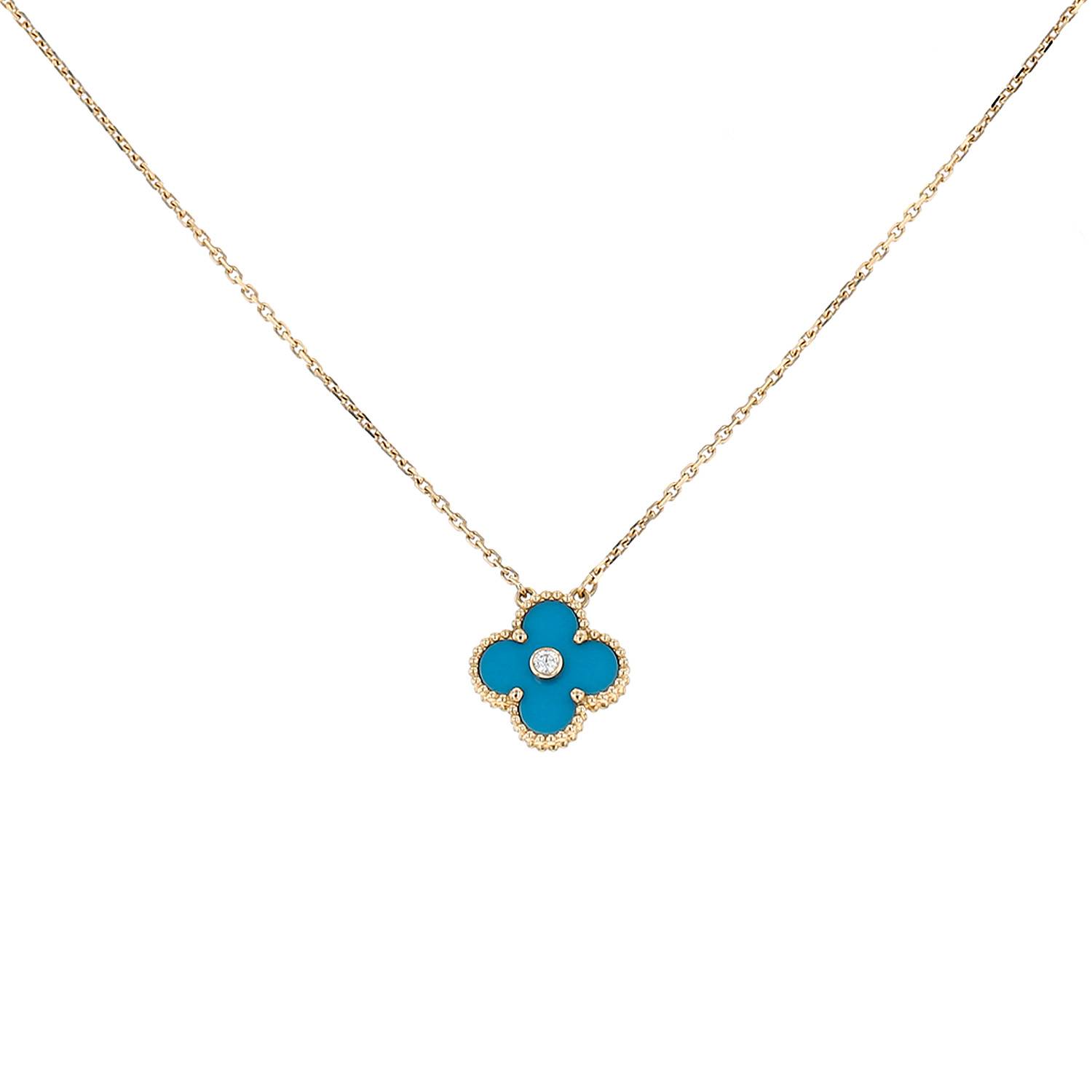 Collar Van Cleef 
Arpels Vintage Alhambra de oro amarillo, Porcelana azul de Sèvre y diamante - 00pp