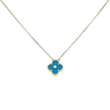 Collier Van Cleef & Arpels Holiday Alhambra (2019) en or jaune, porcelaine bleue de Sèvre et diamant