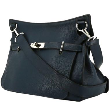 Bolso bandolera Hermès  Jypsiere 37 cm en cuero togo azul oscuro