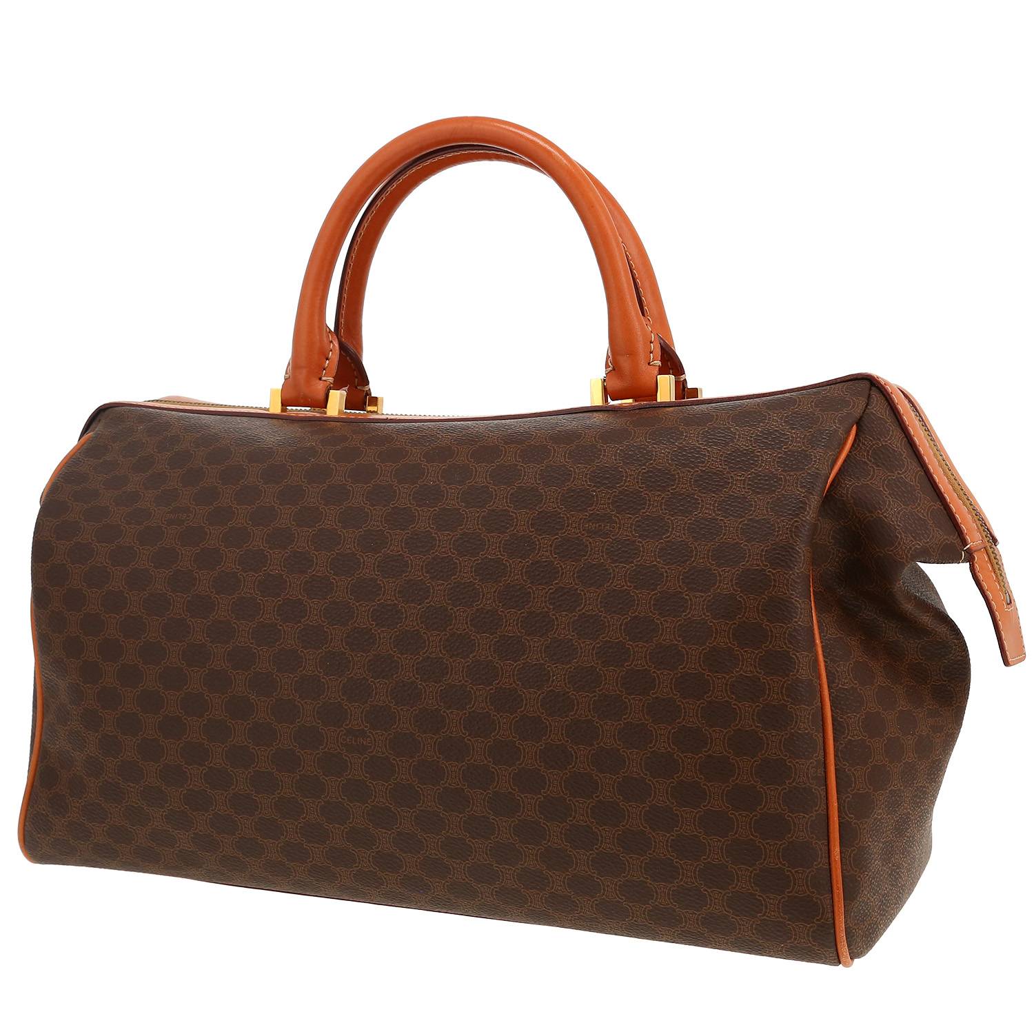 Borsa Celine  Vintage in tela "Triomphe" marrone e pelle marrone - 00pp