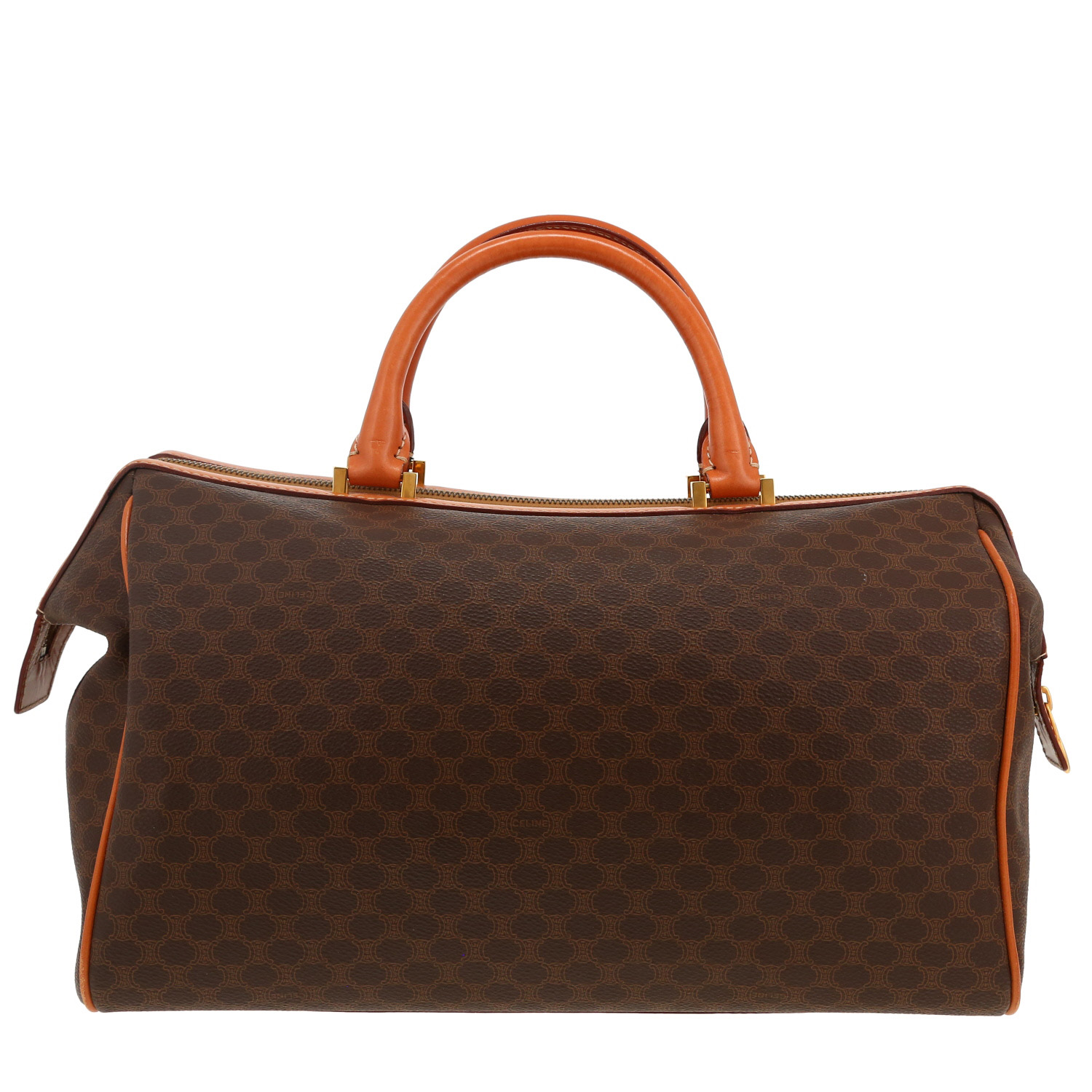 Bolso de mano Celine  Vintage en tejido "Triomphe" marrón y cuero marrón - Detail D2