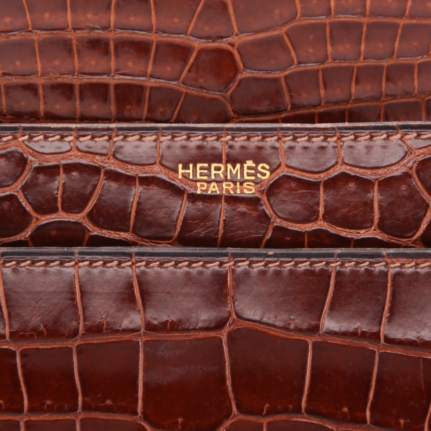Borsa Hermès  Vintage in coccodrillo marrone - Detail D2