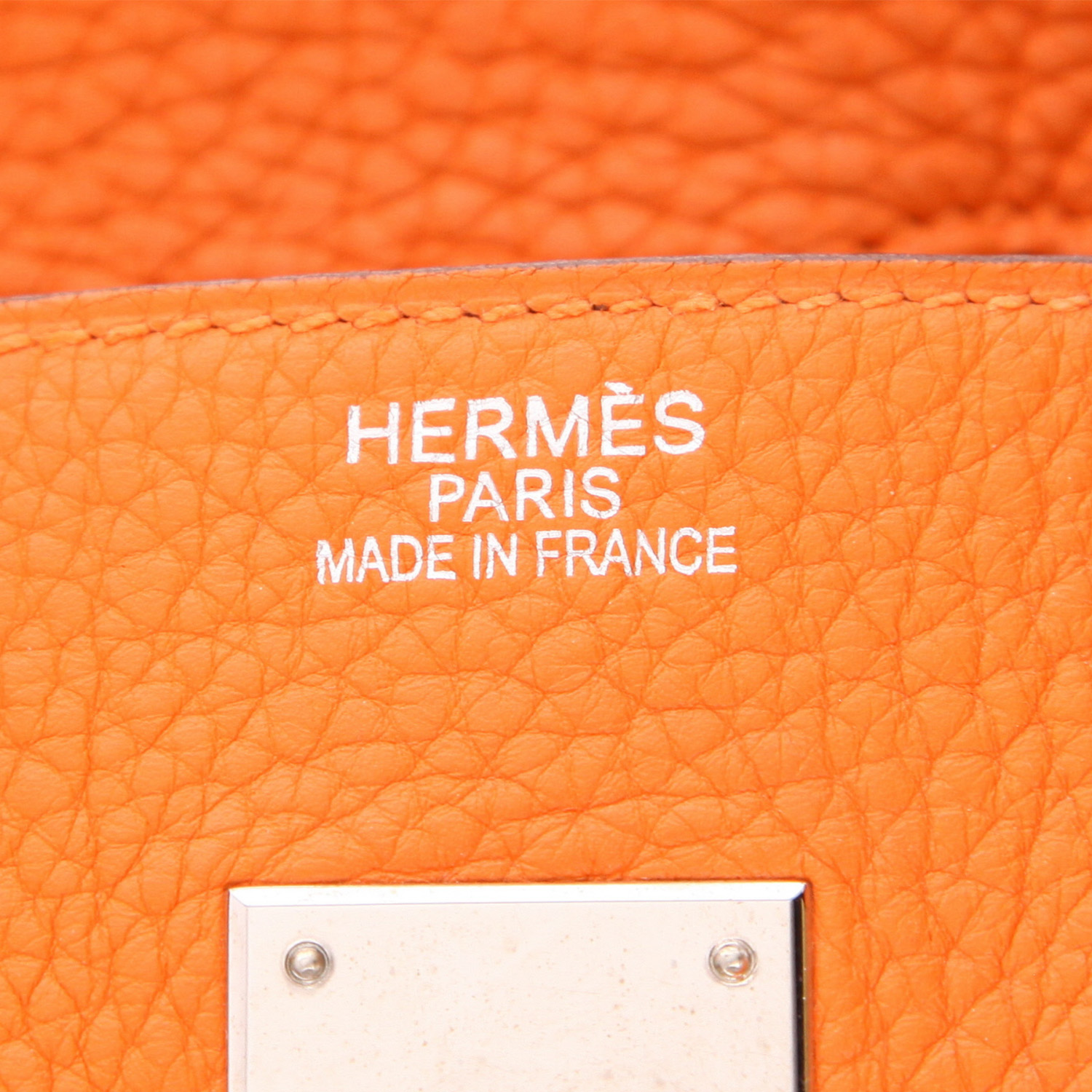 Bolso de mano Hermès  Birkin 35 cm en cuero togo naranja - Detail D2