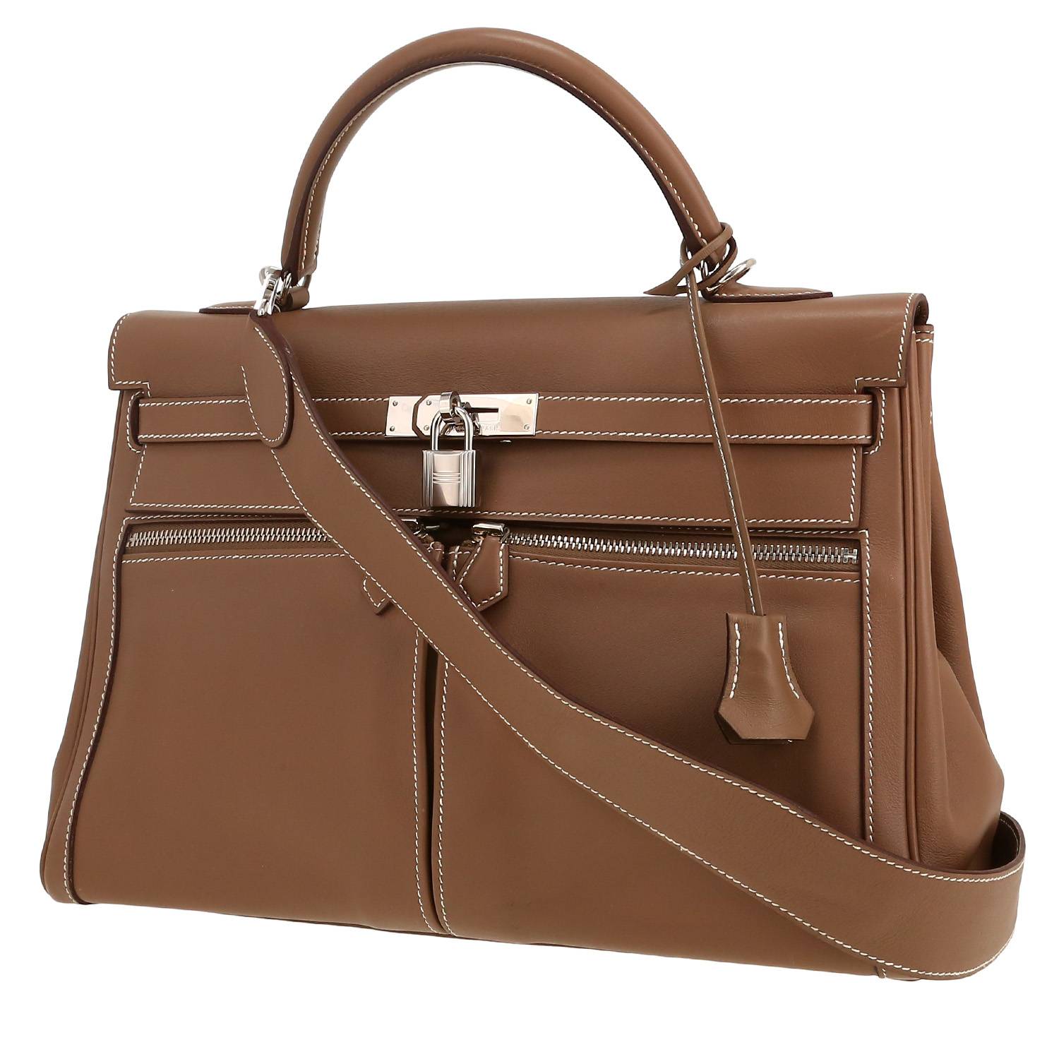 Sac à main Hermès  Kelly Lakis en cuir Swift étoupe