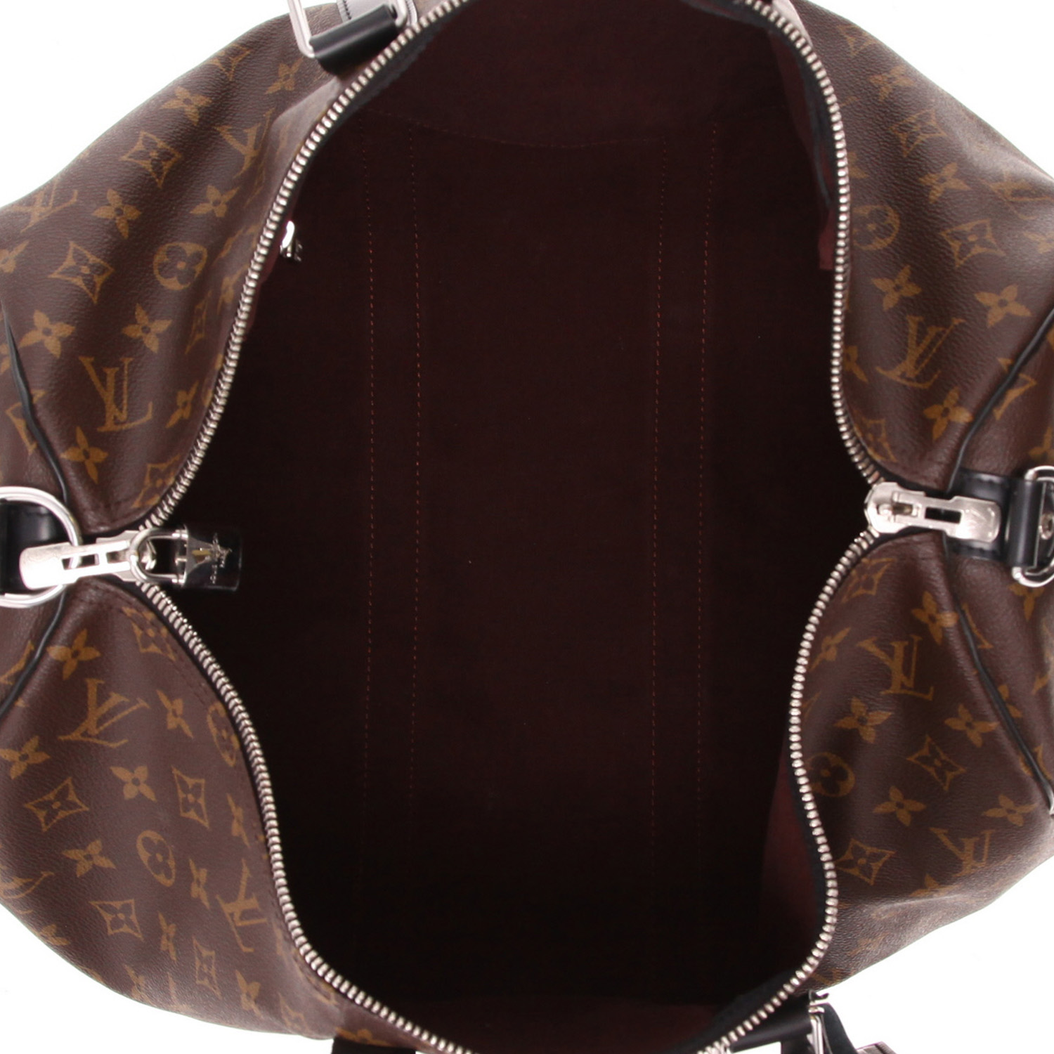 Borsa da viaggio Louis Vuitton  Keepall 45 in tessuto a monogramma Macassar marrone e pelle nera - Detail D3