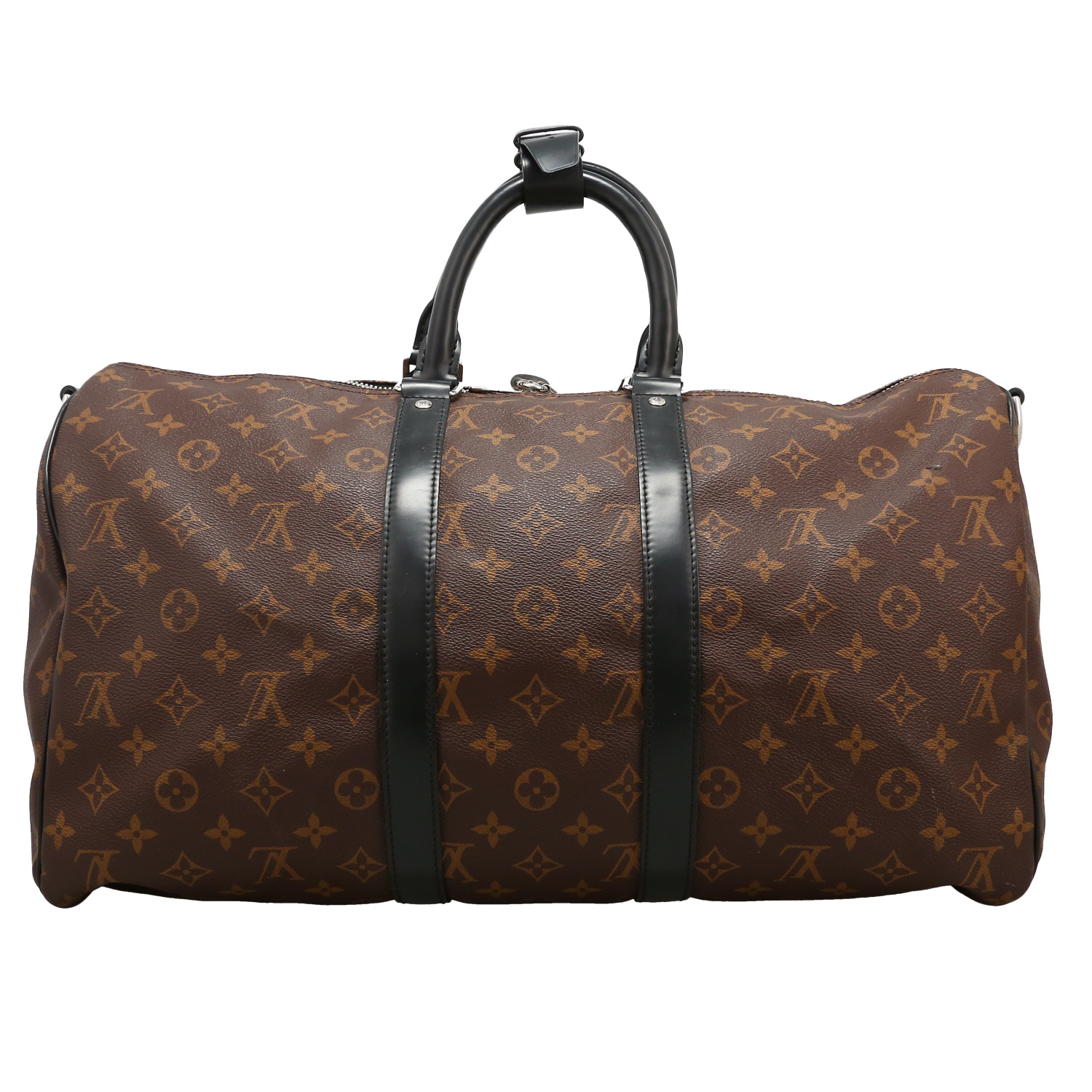 Borsa da viaggio Louis Vuitton  Keepall 45 in tessuto a monogramma Macassar marrone e pelle nera - Detail D4