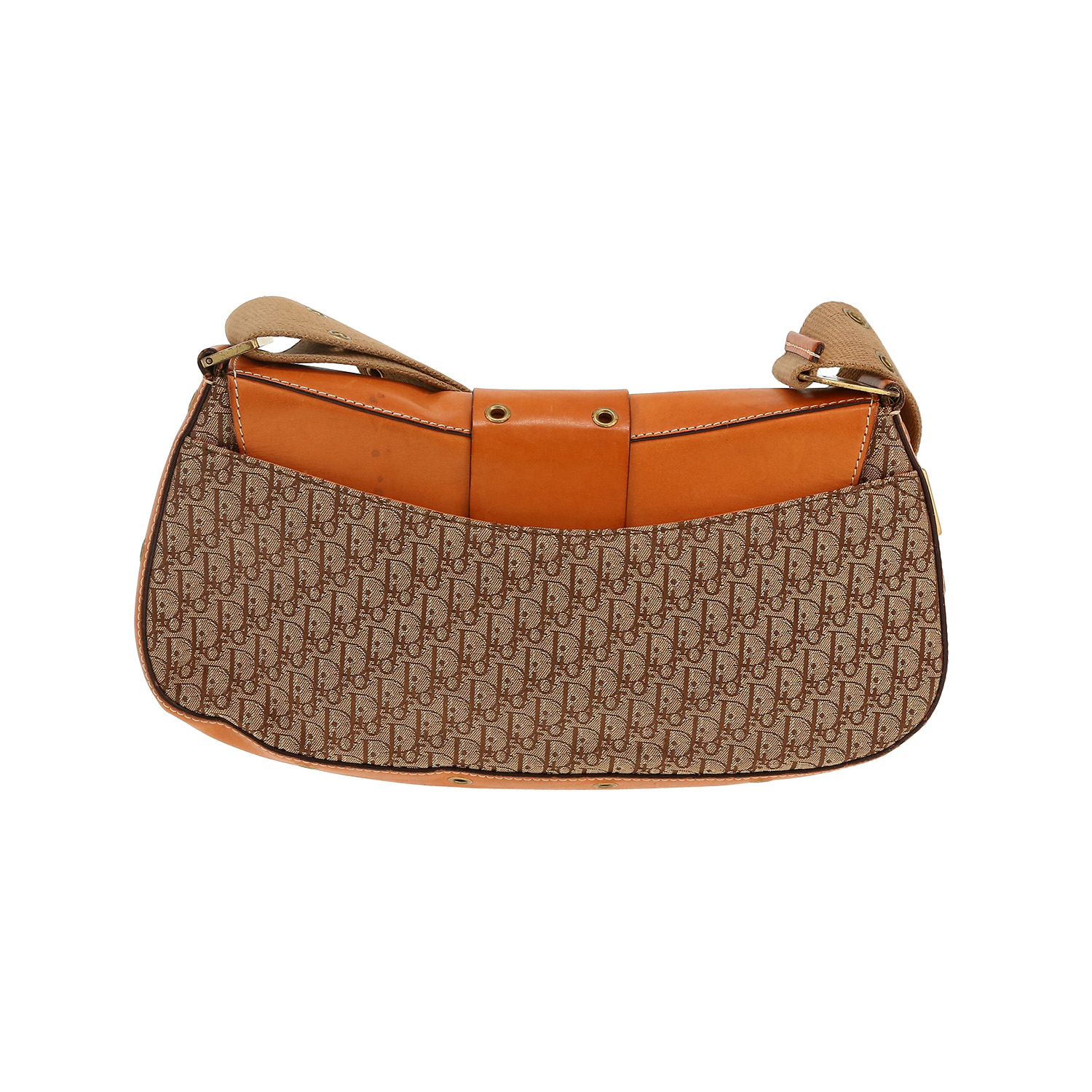 Dior Colombus handbag in beige monogram canvas Oblique and brown leather - Detail D4